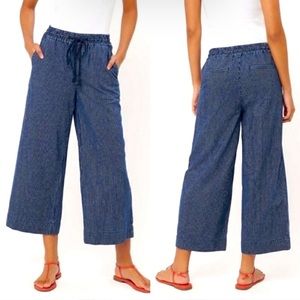 LOFT Pull-On Wide Leg Cropped Railroad Stripe 100% Cotton Pants Size XL